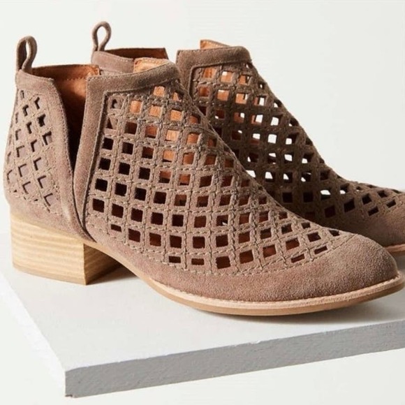 Jeffrey Campbell Shoes - Anthropologie Jeffrey Campbell Women’s Taupe Suede Taggart Perforated Booties